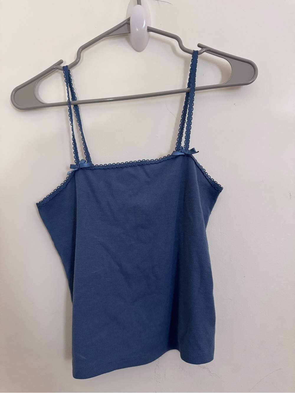 American Eagle Outfitters Dusty Blue Ribbed Lace-Edge Camisole